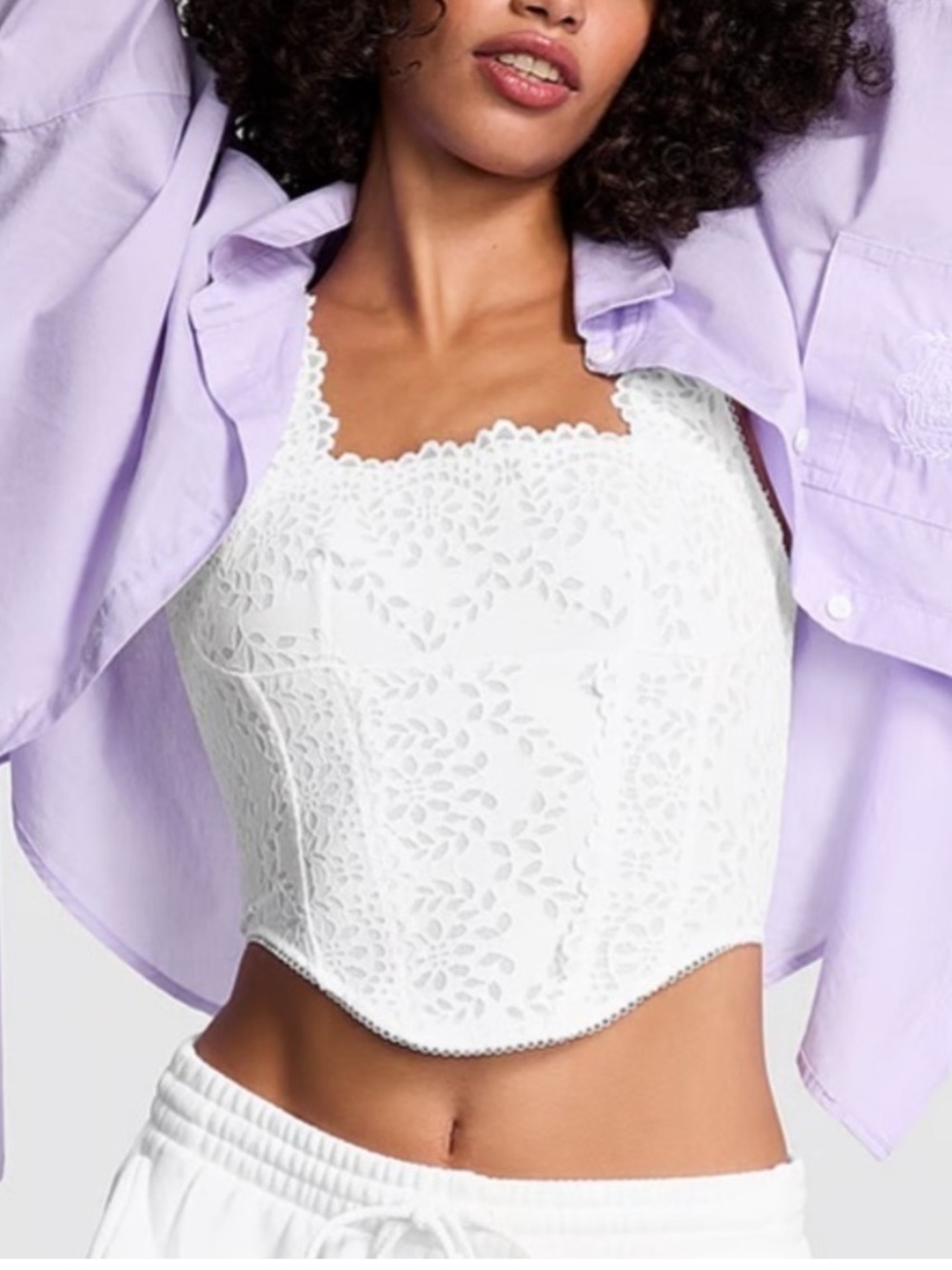 New! PINK Optic White Lace Bralette The Cinched Corset Bra Top 34457